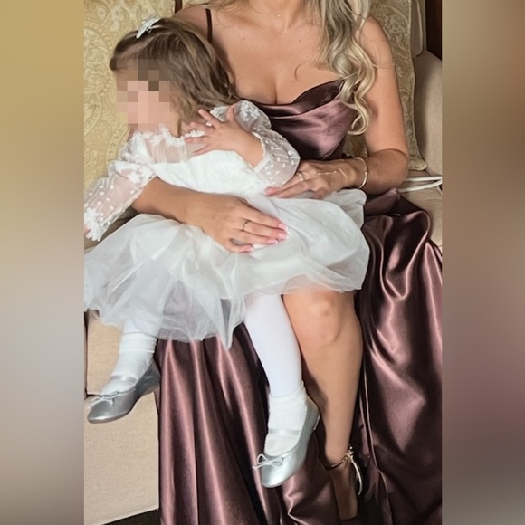 Azazie Elle Metallic Satin Dress in Espresso - Picture 4 of 9